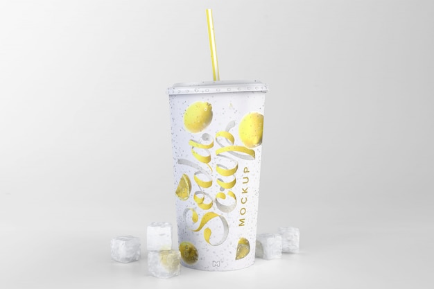 Download Premium Psd Soda Cup Mockup With Ice Cubes