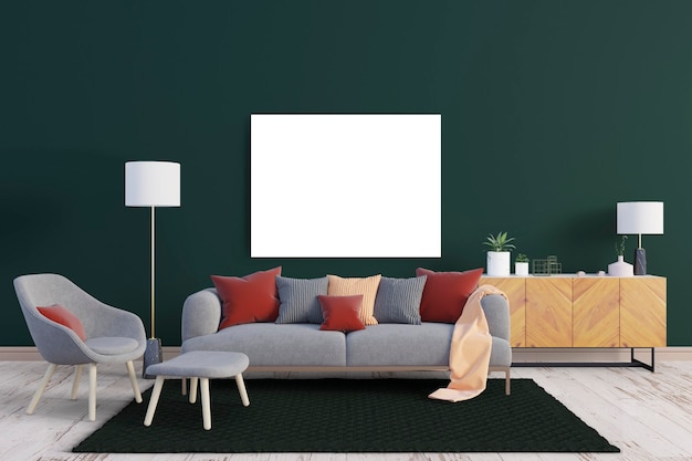 Download Sofa and decorative shelves with canvas frame mockup PSD ...