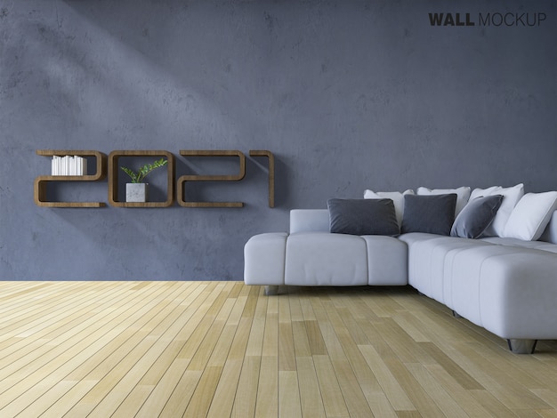 Download Premium Psd Sofa Set On Wooden Floor With Mockup Wall