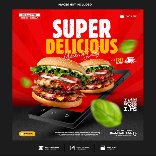 Premium Psd Special Delicious Burger Social Media Banner Post Template 