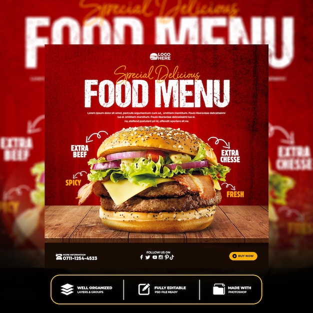 Premium Psd Special Delicious Burger Social Media Banner Post Template