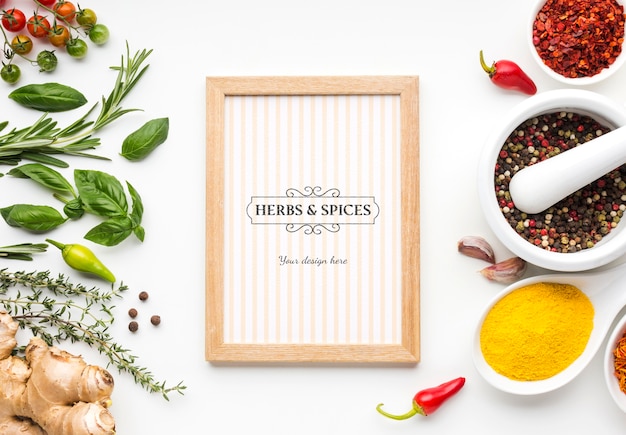 Download Free PSD | Spices and herbs mock-up and wooden frame