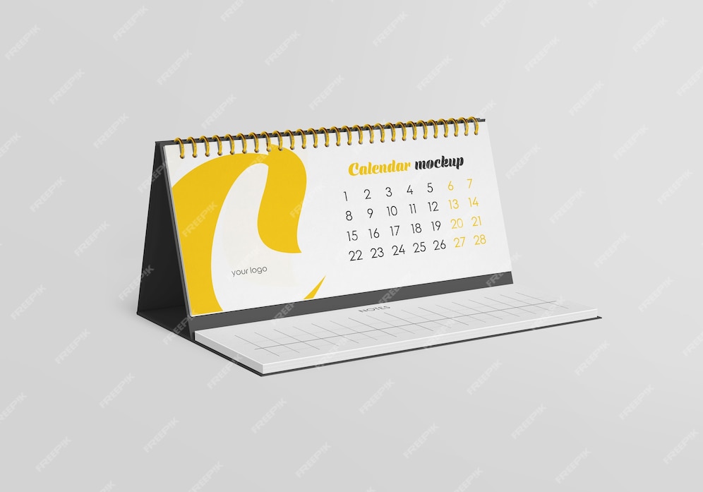 Premium PSD | Spiral desk calendar with notes mockup isolated