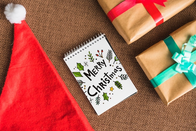 Download Spiral notebook mockup with christmas concept | Free PSD File