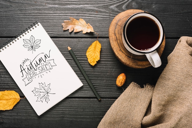 Spiral notepad mockup with halloween concept Free Psd
