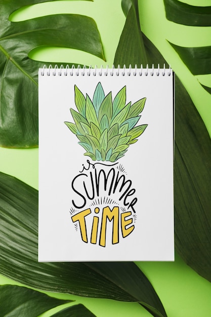 Download Spiral notepad mockup with tropical summer concept PSD ... PSD Mockup Templates