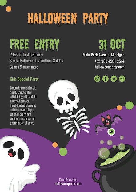 Free Psd Scary Halloween Flyer With Skeleton