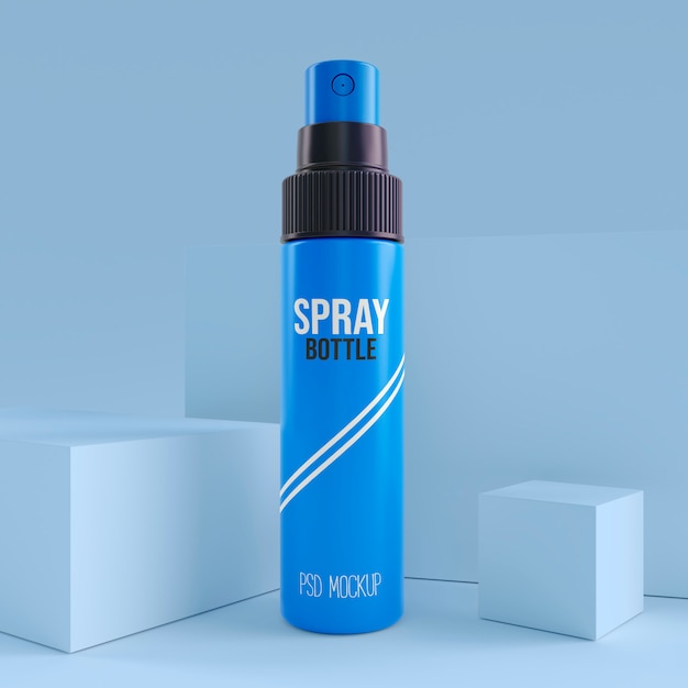 Premium Psd Spray Bottle Cosmetic Mockup On Blue Stage 3d