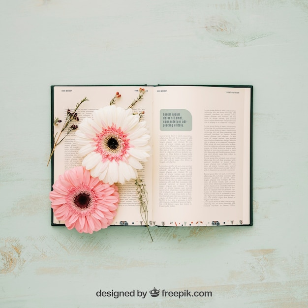 Download Free Psd Spring Concept Mockup With Flowers In Open Book