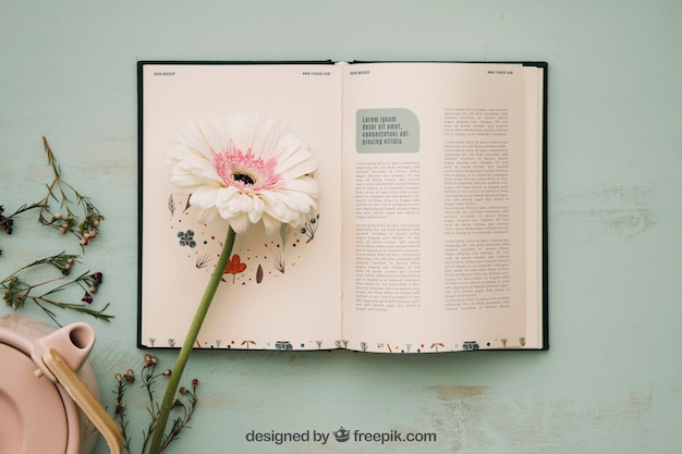 Spring concept mockup with open book PSD Template