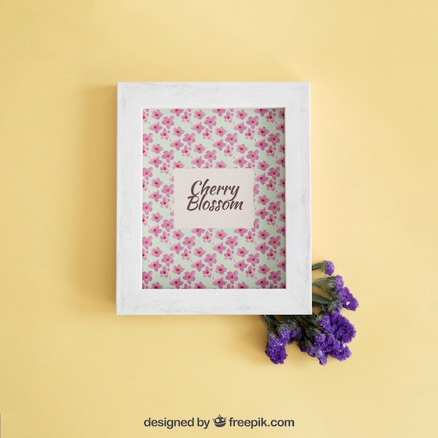 Download Spring mock up with frame and purple flowers | Free PSD File