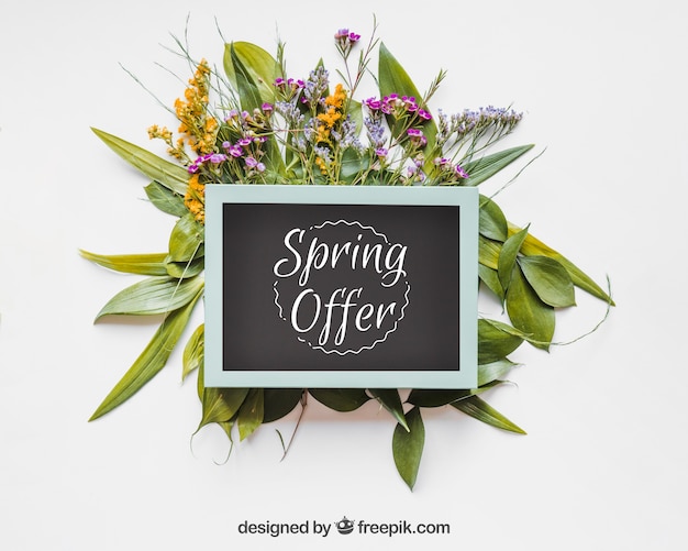 Spring mockup with blue frame PSD Template