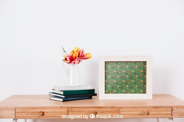 Download Free Psd Spring Mockup With Frame Next To Flower Pot PSD Mockup Templates