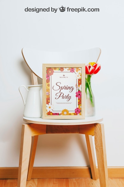 Spring mockup with rectangular frame over chair PSD ...