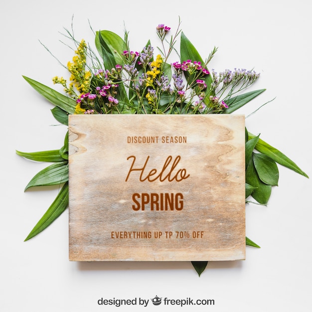 Download Spring mockup with wooden board PSD file | Free Download