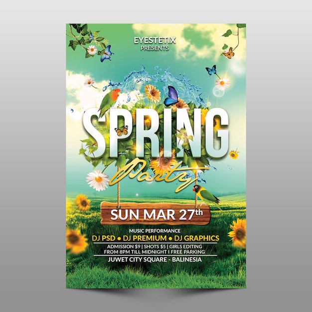 Spring party flyer PSD file | Premium Download