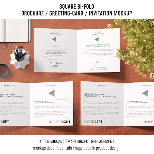 Download Square bi-fold brochure or greeting card mockup of three ...