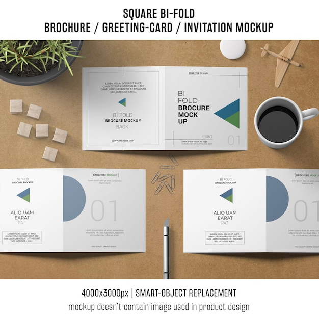 Download Square bi-fold brochure or greeting card mockup with still ...