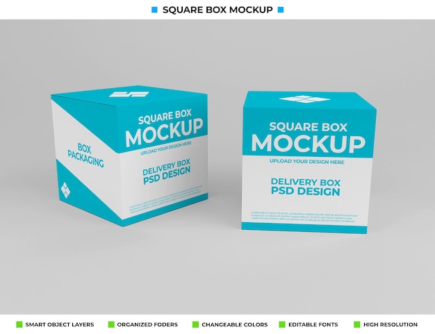 Premium PSD | Square box mockup for product packaging