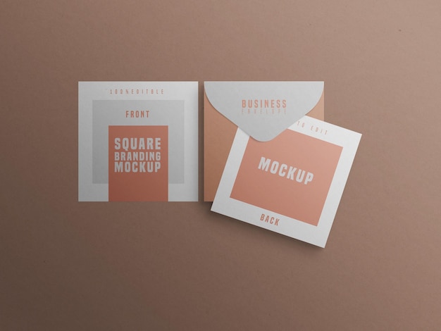 Download Free Psd Square Branding Mockup With Business Card And Envelop