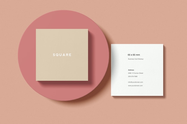 Square business card mockup with circle top angle view ...