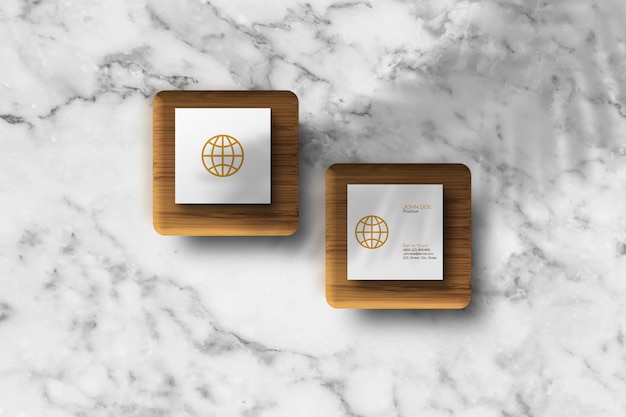 Download Square business card on wooden cube mockup | Premium PSD File