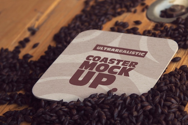 Download Premium PSD | Square coaster black malt mockup