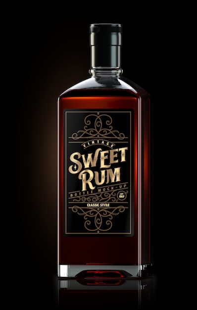 Download Free Psd Square Dark Rum Bottle Mockup With Label