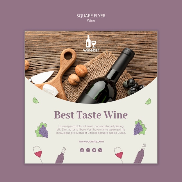 Free PSD | Square flyer template for wine tasting with bottle