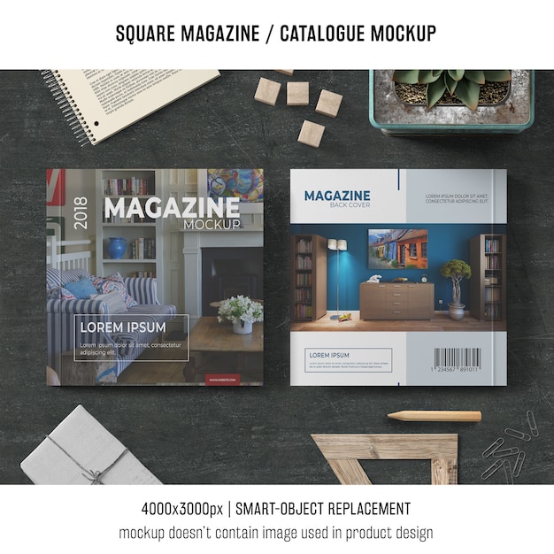 Download Square magazine or catalogue mockup with different objects PSD file | Free Download