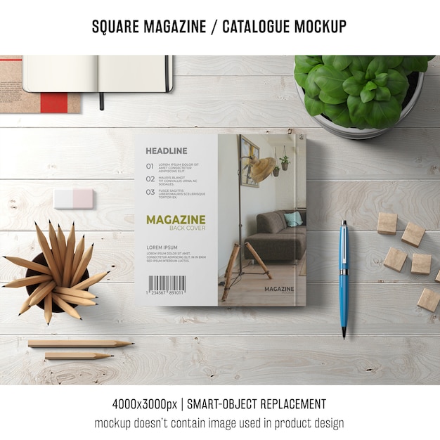 Download Square magazine or catalogue mockup with objects | Free ...