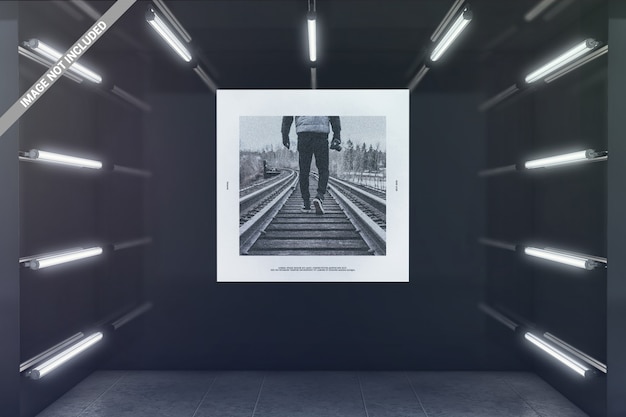 Download Premium PSD | Square poster in glowing exhibition room mockup