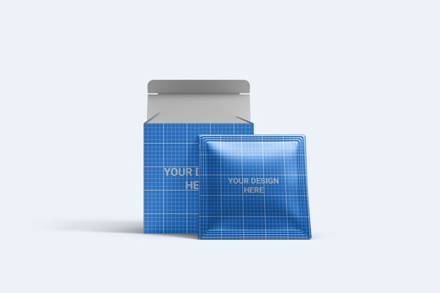 Download Premium Psd Square Sachet With Box Packaging Mockup