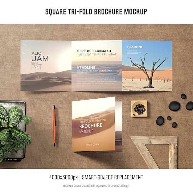 Square tri-fold brochure mockup | Free PSD File