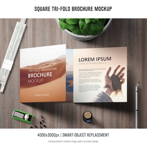 Download Square tri-fold brochure mockup PSD file | Free Download
