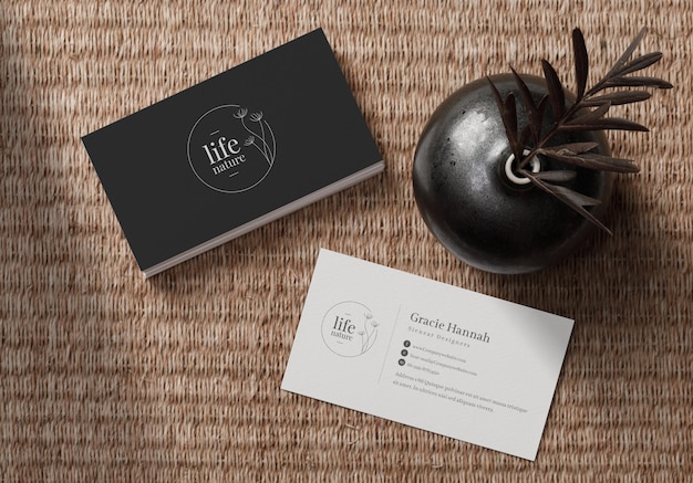 Download Stack of business cards mockup on placemat | Premium PSD File