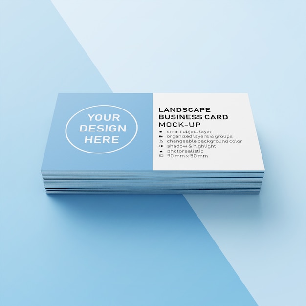 Download Stack of editable realistic 90x50 mm horizontal business card with sharp corner mock up design ...