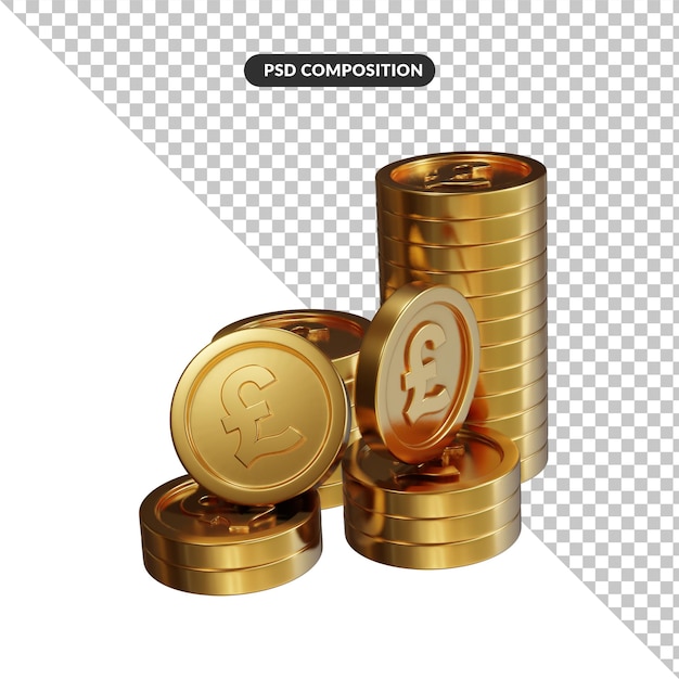 Premium PSD Stack Of Golden Pound Coins3d Rendering Isolated