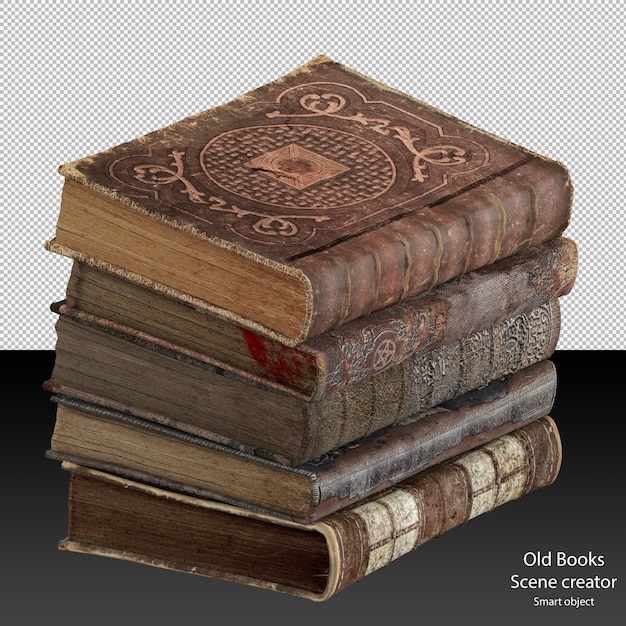 Stack Of Old Books Isolated, Antique Leather Books
