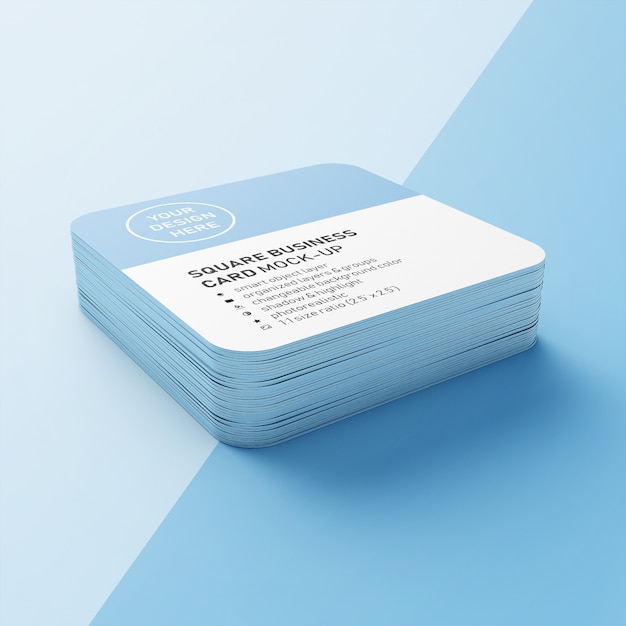 Download A stacked of realistic 90x50 mm square business card with round corners mock ups design ...