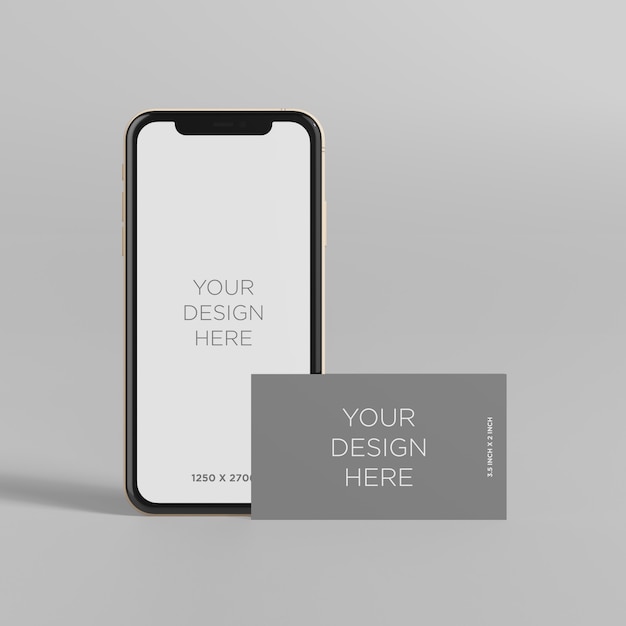 Download Stand smartphone mockup with business card front view PSD file | Premium Download