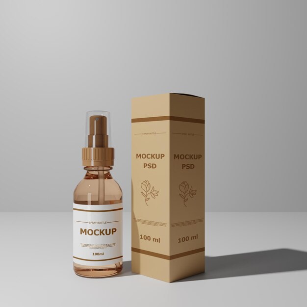 Download Premium PSD | Standing mist spray bottle mockup with box label mocup