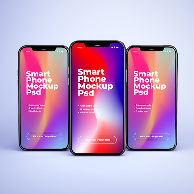 Premium PSD | Three Mobile Phones Isolated On White Mockup