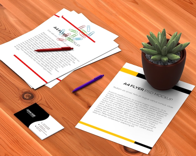 Download Stationery Concept With A4 Flyer Mockup Psd Template Downloads Psd Mockups Template PSD Mockup Templates