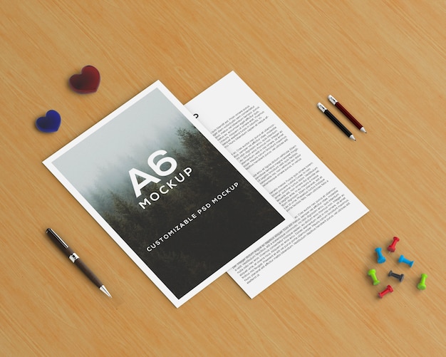 Download Free Psd Stationery Concept With A6 Brochure Mockup