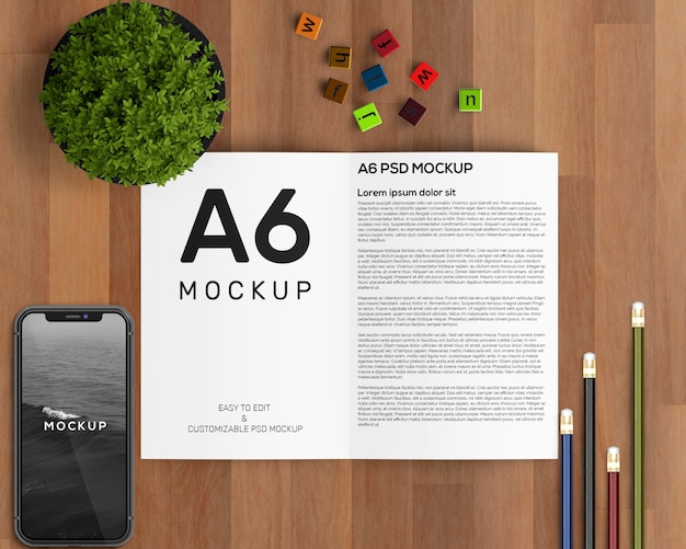 Download Stationery concept with a6 brochure mockup | Free PSD File
