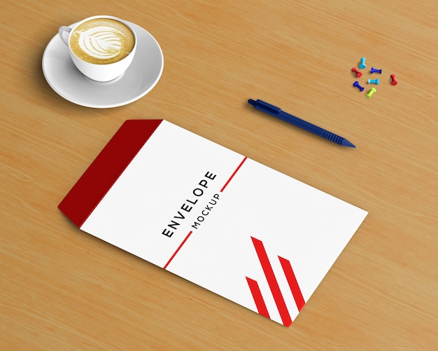 Download Free Psd Stationery Concept With Envelope Mockup And Coffee PSD Mockup Templates