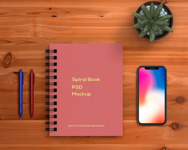 Download Stationery concept with spiral book mockup PSD file | Free Download