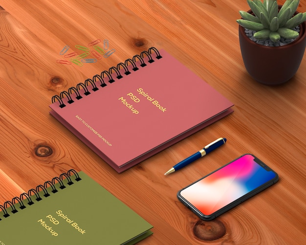 Download Free PSD | Stationery concept with spiral book mockup