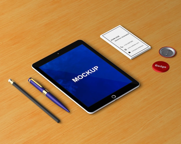 Stationery concept with tablet mockup | Free PSD File